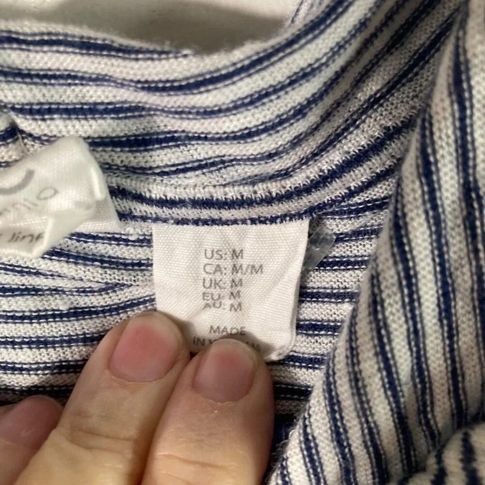 Womens C & C California Linen Hooded Striped‎ Top Navy White M - Picture 7 of 8